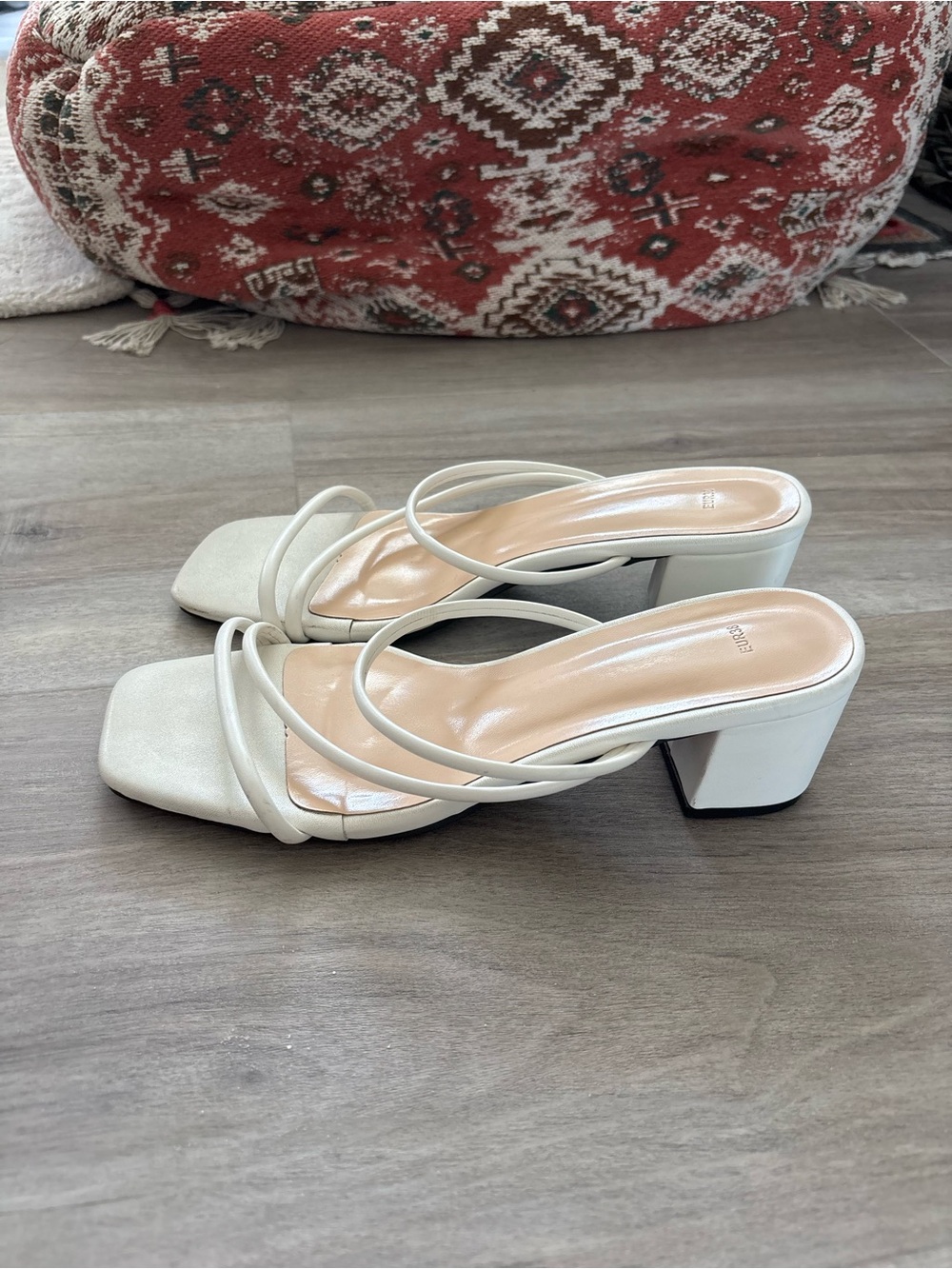 White Strappy Block Heel